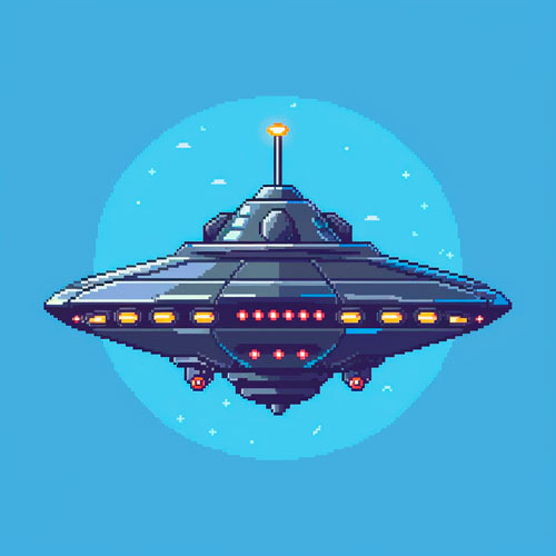 philipe3d pixel art of ufo spaceship for games plain blue backg 7e020ee6 d416 415a a596 7618f86daab1 | Polêmica | OVNIs, ufologia