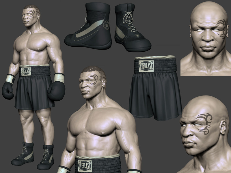 Mike Tyson 3d Render de close da escultura 3D, destacando a textura da pele e a tatuagem