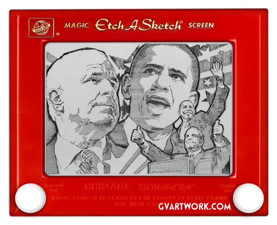 O fera no briquedinho de desenhar (traço mágico) McCainObamaEtchASketch | Arte | Arte, bizarro, curioso, desenho, incrível