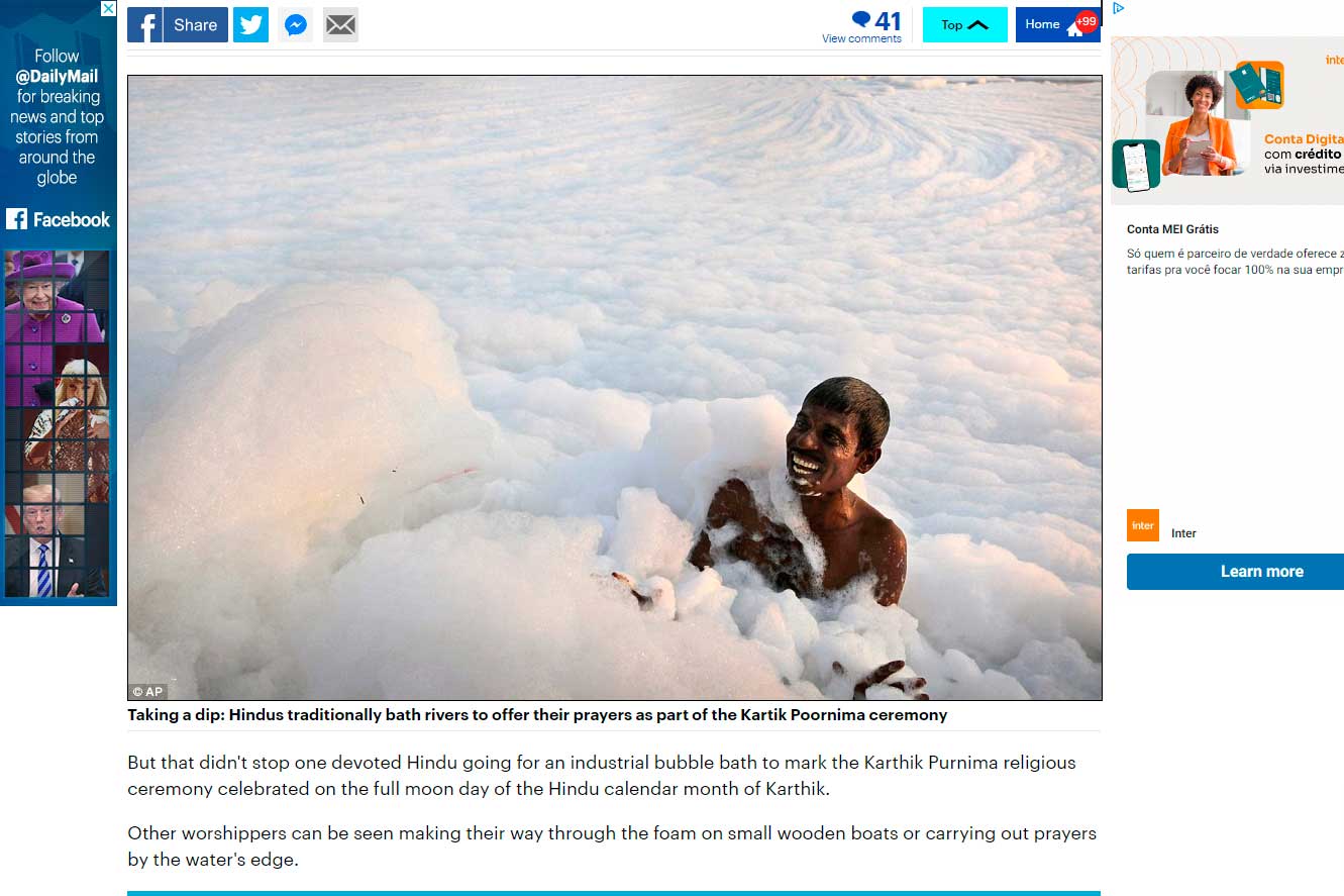Banho de espuma na Índia An industrial bubble bath Hindus dive in foam coated polluted Yamuna River to pray as part of new m | Bizarro | bizarro, índia, indiano, lugares