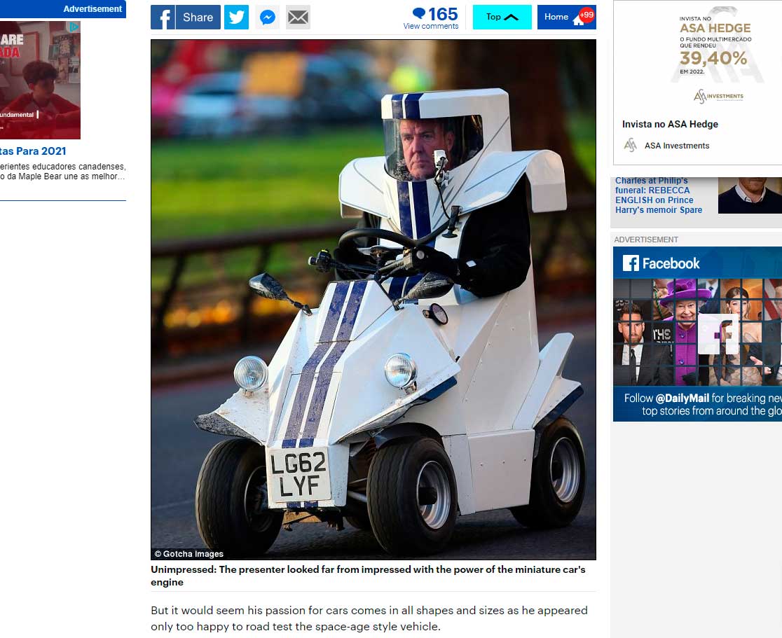 Sujeito passeia com carro maluco Jeremy Clarkson looks like a character from Toy Story as he drives round Mayfair in futuristic car 1 | Bizarro | bizarro, carro, carros, design