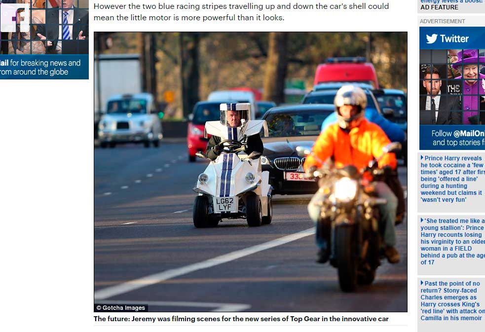 Sujeito passeia com carro maluco Jeremy Clarkson looks like a character from Toy Story as he drives round Mayfair in futuristic car | Bizarro | bizarro, carro, carros, design