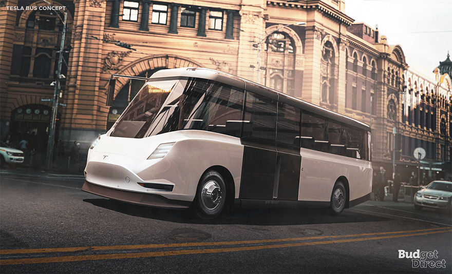Conceitos de veículos da Tesla que todo mundo vai curtir 03 Tesla vehicles we want City transit bus 5dfaca205e4a5 png 880 | Arte | carro, carros, Tesla