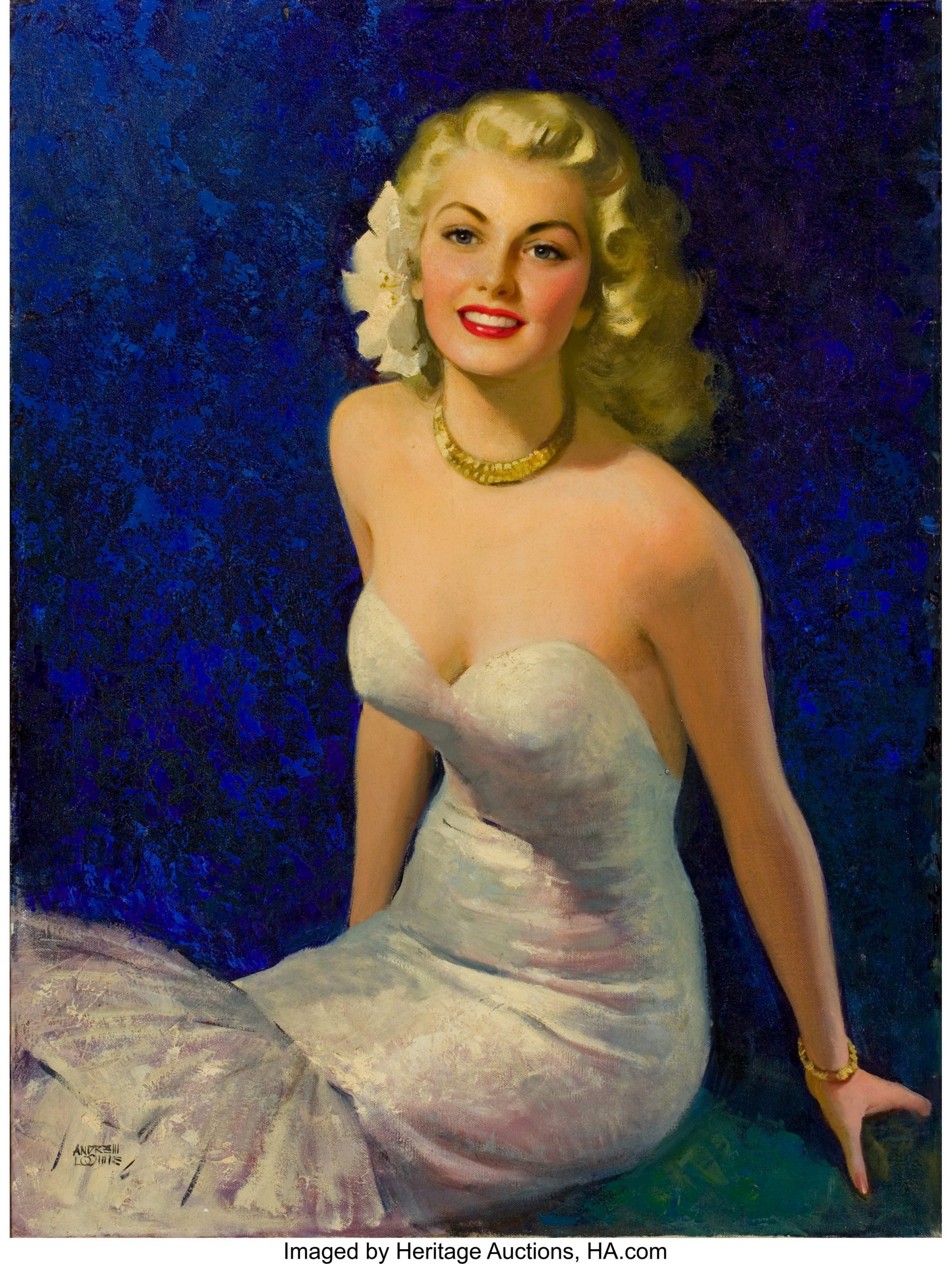 A arte de Andrew Loomis (pega o babador) Blond in White Evening Dress by Andrew Loomis 1800x2390 1 | Arte | Arte, ilustração, ilustradores