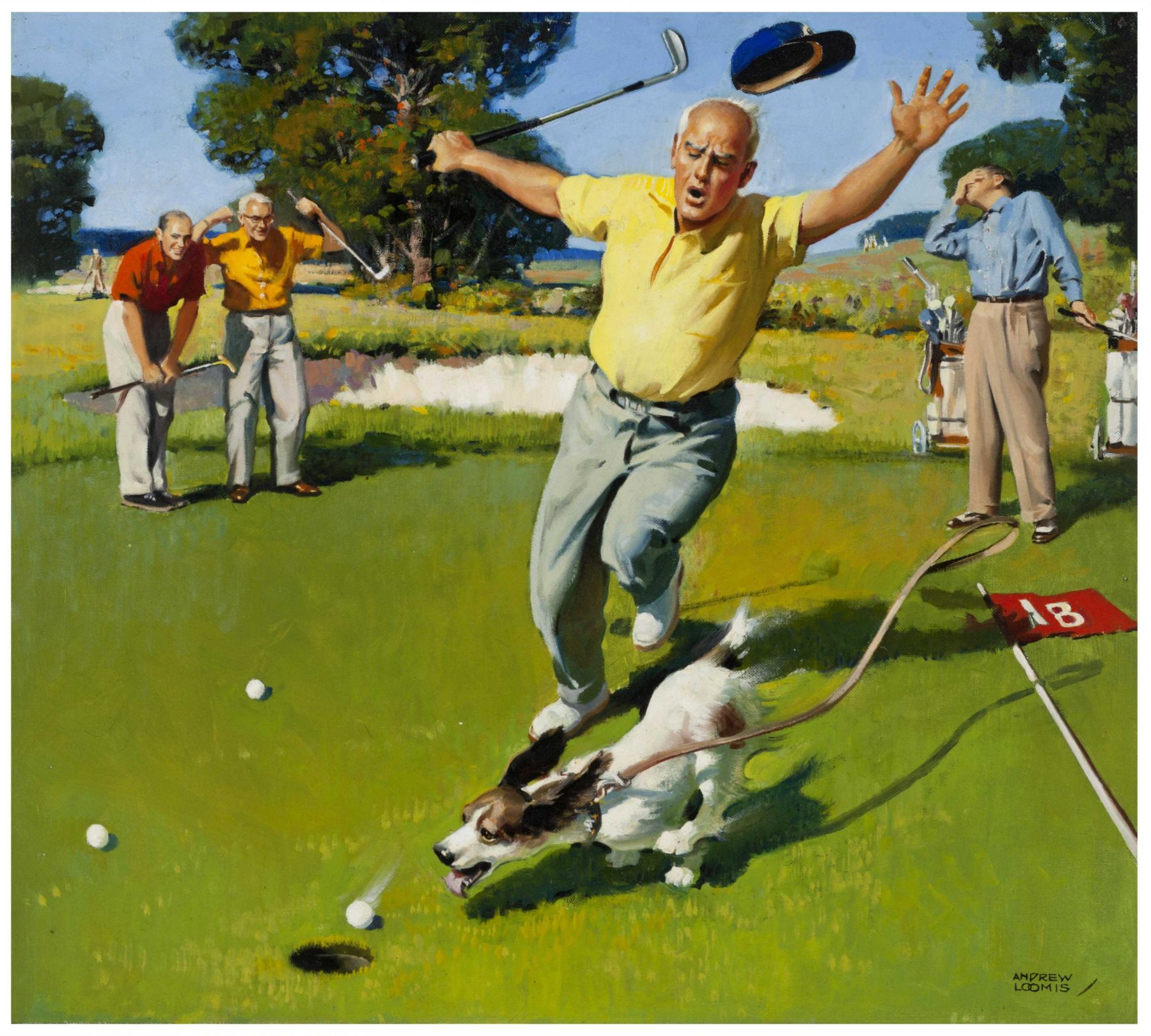 A arte de Andrew Loomis (pega o babador) Dog Chasing Golf Ball by Andrew Loomis 1800x1620 1 | Arte | Arte, ilustração, ilustradores