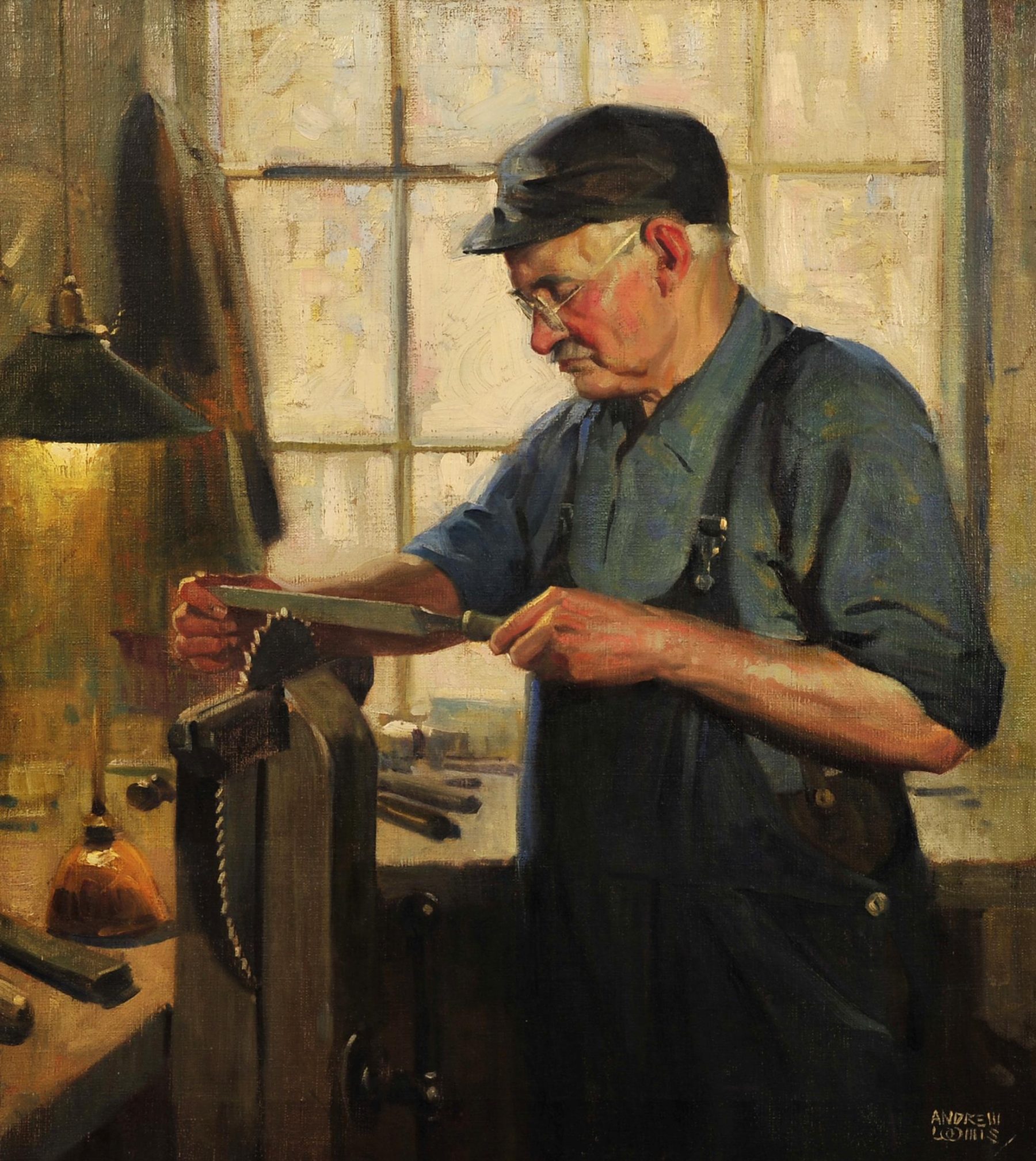A arte de Andrew Loomis (pega o babador) Man in His Shop 1940 The Illustrated Gallery by Andrew Loomis 1800x2017 1 | Arte | Arte, ilustração, ilustradores