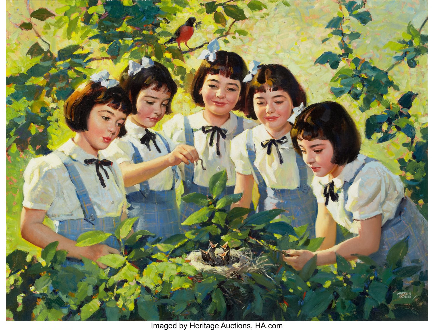 A arte de Andrew Loomis (pega o babador) The Dionne Quintuplets Brown and Bigelow calendar illustration c. 1944 by Andrew Loomis 1800x1369 1 | Arte | Arte, ilustração, ilustradores