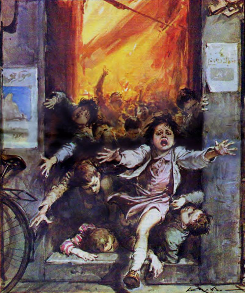 Walter Molino e as 40 capas do Domenica del Corriere onde deu muito ruim walter molino kids running from fire | Arte | artista, capa, del correire, domenica, ilustração, ilustrador, italia, molino, walter