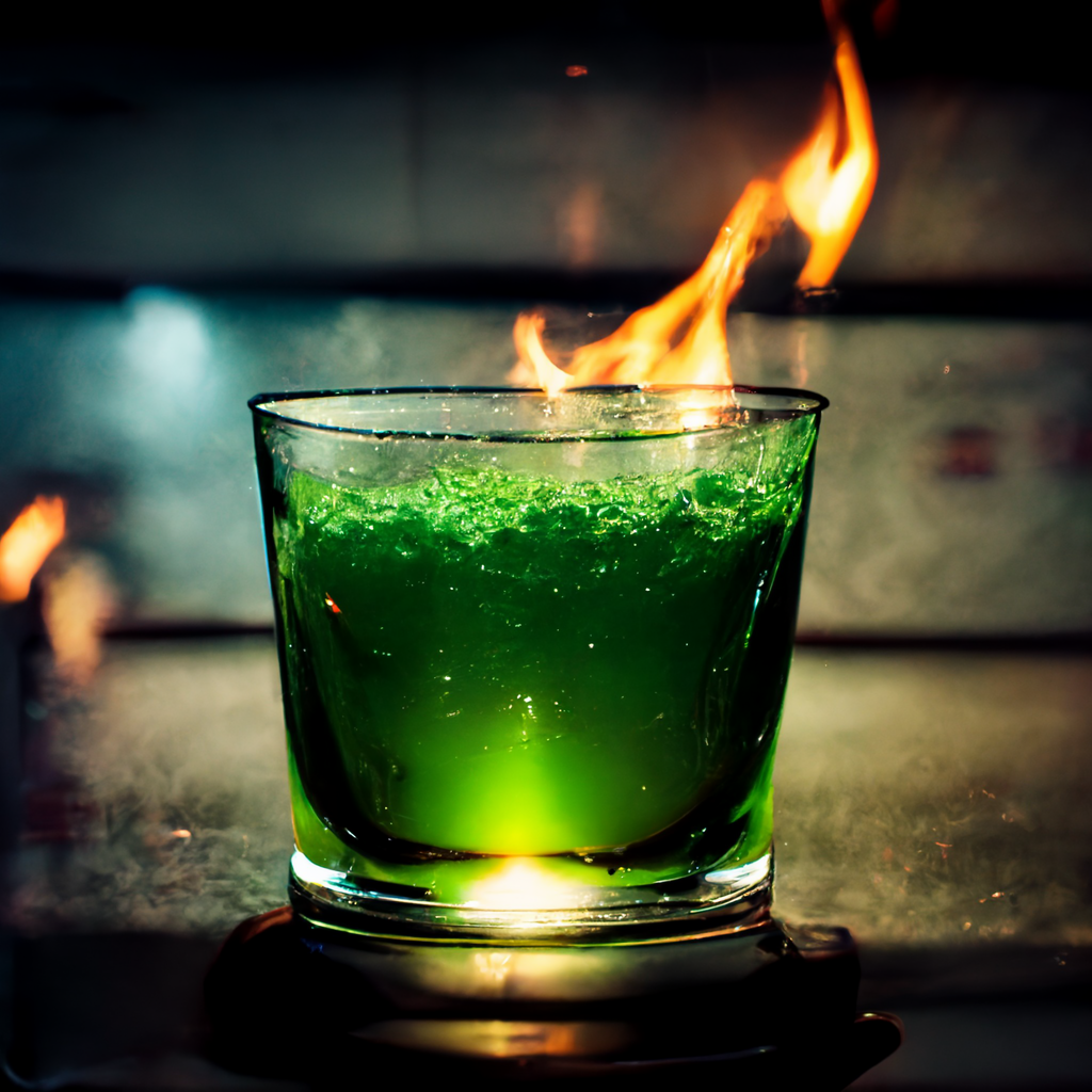 Usando inteligência artificial para criar drinks philipe3d delicious green drink with fire on top of glass bar 5 5715f62e 2f0e 428e 8406 313547b72112 | Arte | Arte, digital, drinks, ilustração