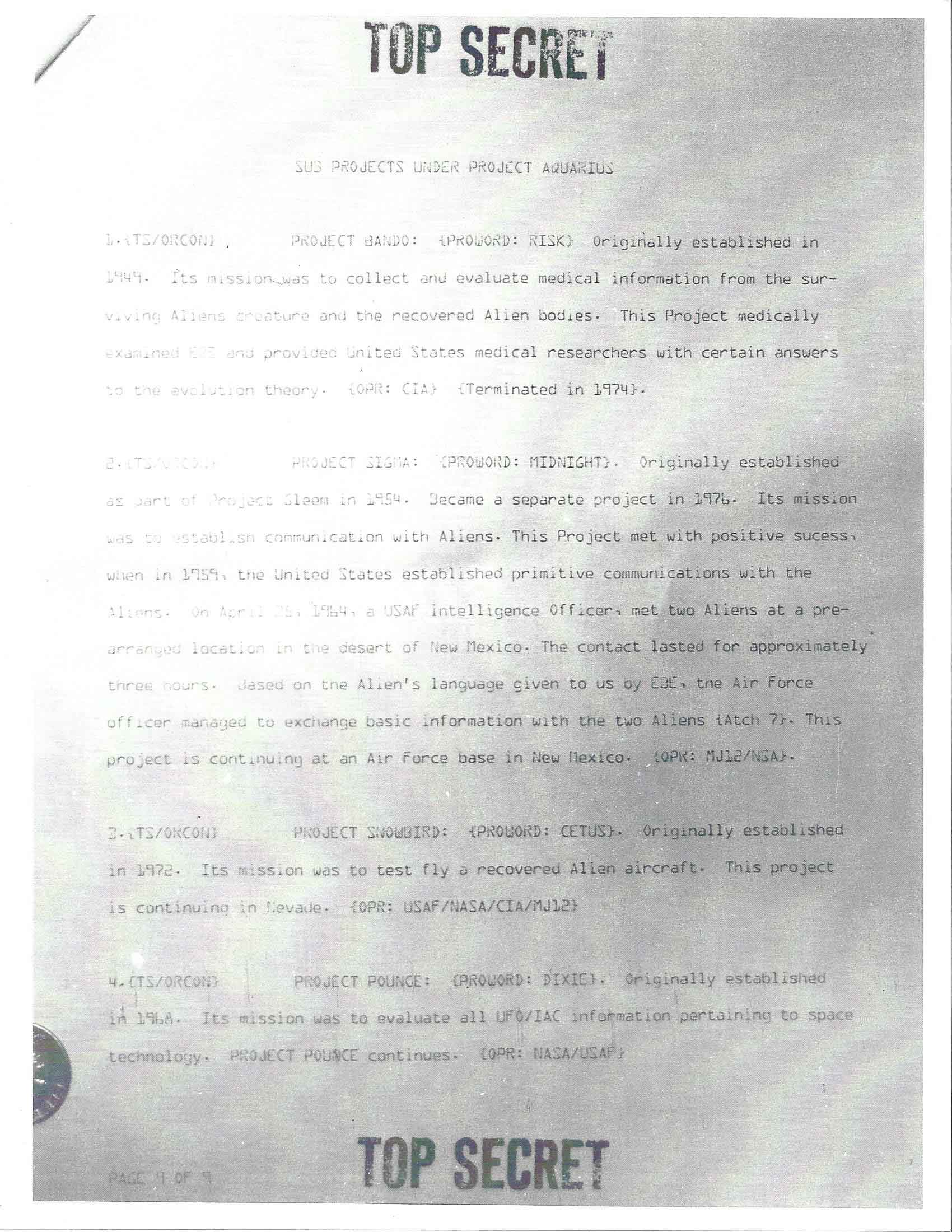 Project Aquarius - Entenda o documento secreto sobre como lidar com os extraterrestres e as implicações PA page 11 | Polêmica | alien, aliens, area 51, conspiração, majestic 12, ufos