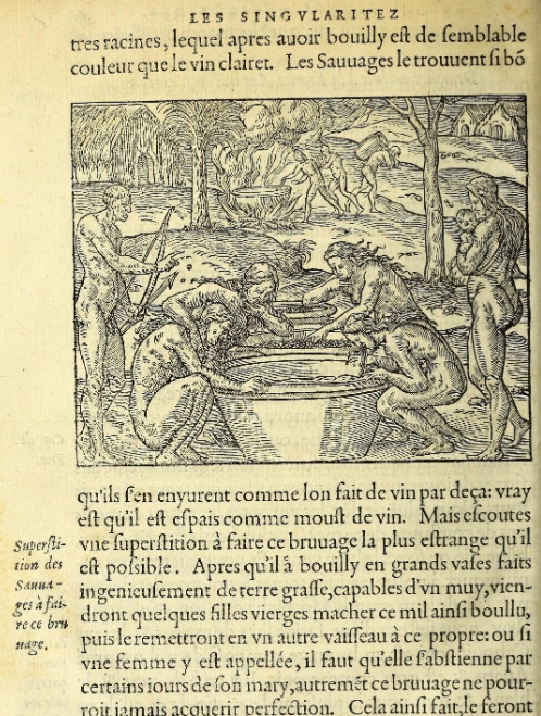 Nojento: Bebida fermentada servida aos hóspedes era feita com bactérias de mãos sujas Thevet Singularitez Paris 1558 f 46v Saliva | Curiosidades | bizarro, curiosidades, nojento