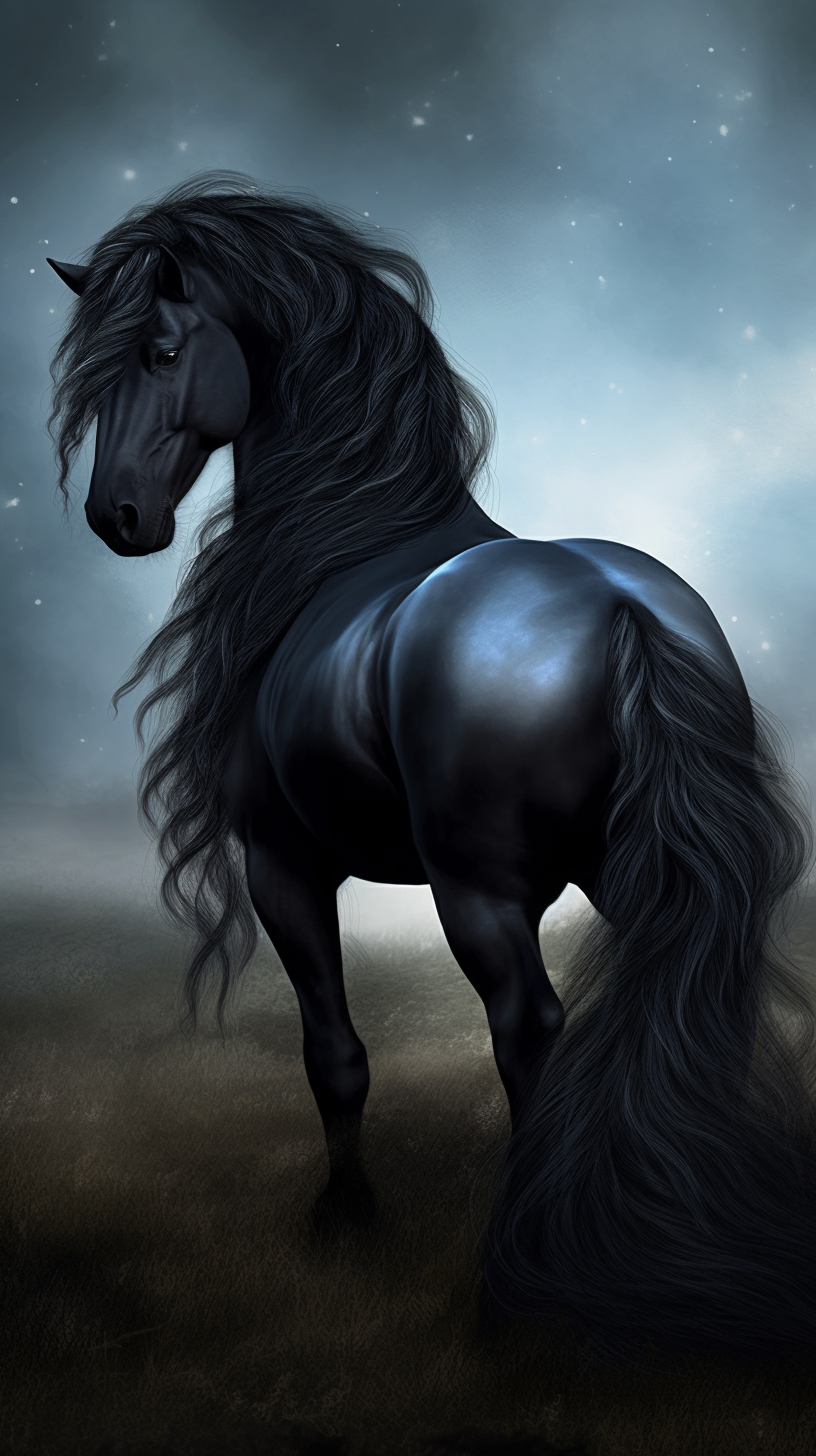 Meus projetos em Midjourney - Parte 1 philipe3d a black unicorn with long hair standing in a field in ee0430b7 5cc8 4538 abb0 e7ffa305ad24 | Arte | Ai, Midjourney, photoshop