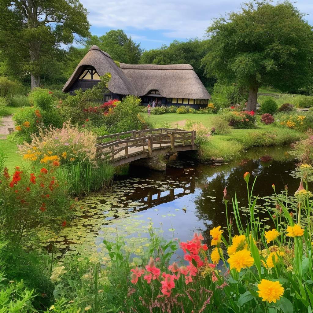 Meus projetos em Midjourney - Parte 1 philipe3d rural hobbit village photo pond and bridge many flowe e70c8ee4 5f39 47e4 8fc2 9afbb6f4b40a | Arte | Ai, Midjourney, photoshop