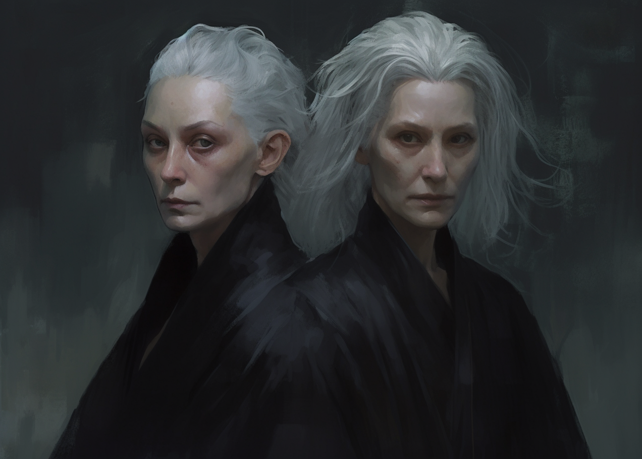 Meus projetos em Midjourney - Parte 1 philipe3d two witches with grey hair standing in darkness in th f214be9f c88a 411b b4d5 b5fd053a45c1 | Arte | Ai, Midjourney, photoshop