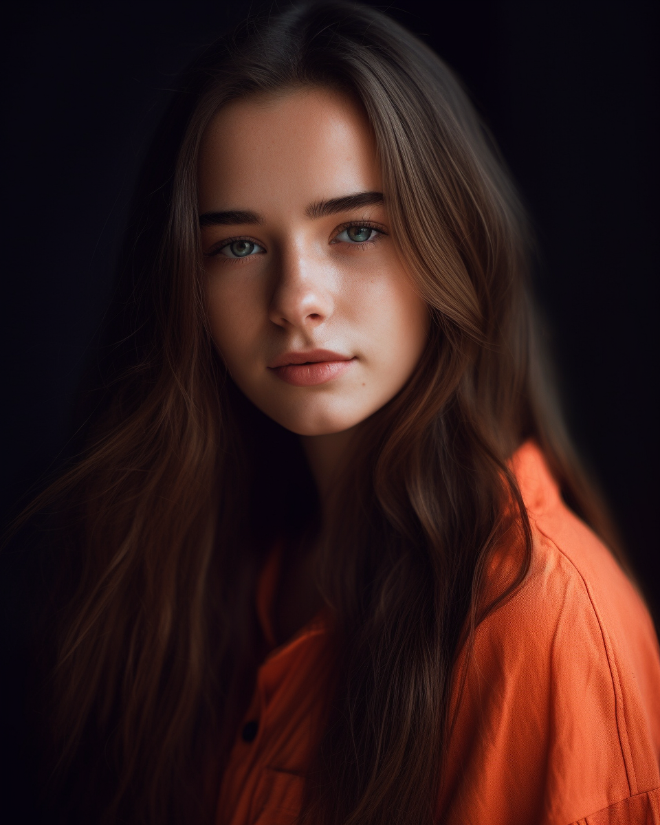 Meus projetos em Midjourney - Parte 1 philipe3d woman with long brown hair and an orange shirt in the 8b7dbc9d 950f 415d 82e5 c470e28f7803 | Arte | Ai, Midjourney, photoshop