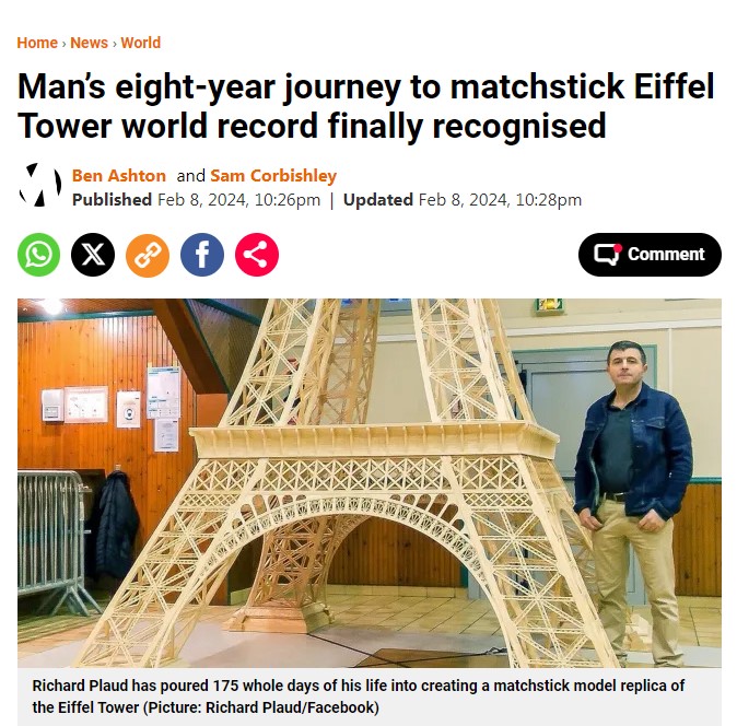 O pior dia da vida dele: Depois de quase uma década de empenho num recorde, Guiness nega o prêmio Captura de tela 2024 02 22 085642 | Curiosidades | cuiriosidade, curioso, frança, recordes, torre eiffel