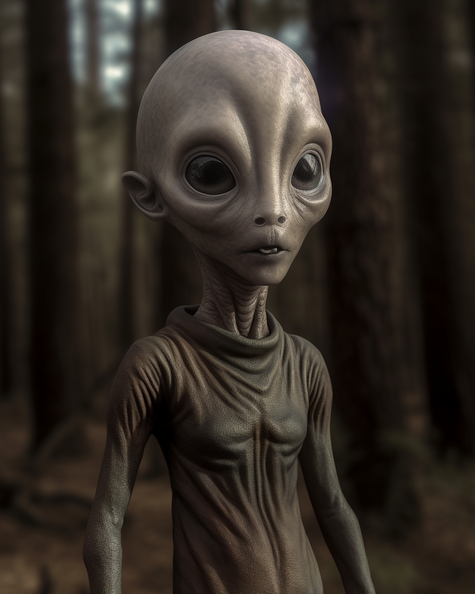 UFO theme artworks philipe3d a grey alien standing in the woods in the style of re 03d07abe 2e66 4028 b640 bf2b8e159613 1 | Arte | alien, art, Arte, design, illustration, ufo