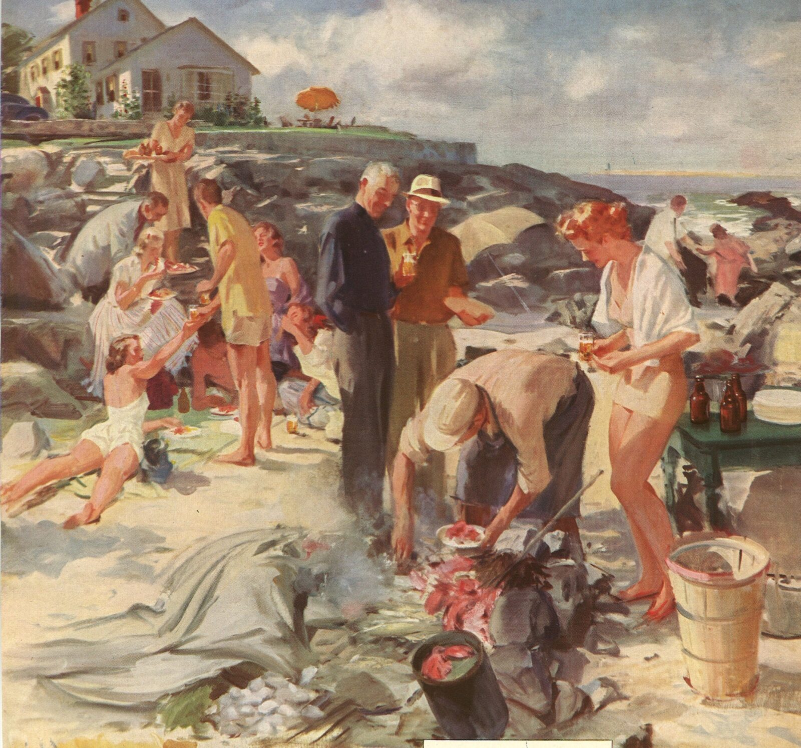 A arte de John Gannam 1319297239 www.nevsepic.com .ua clambake on the beach | Arte | aquarela, Arte, artista, ilustrador, john gannam