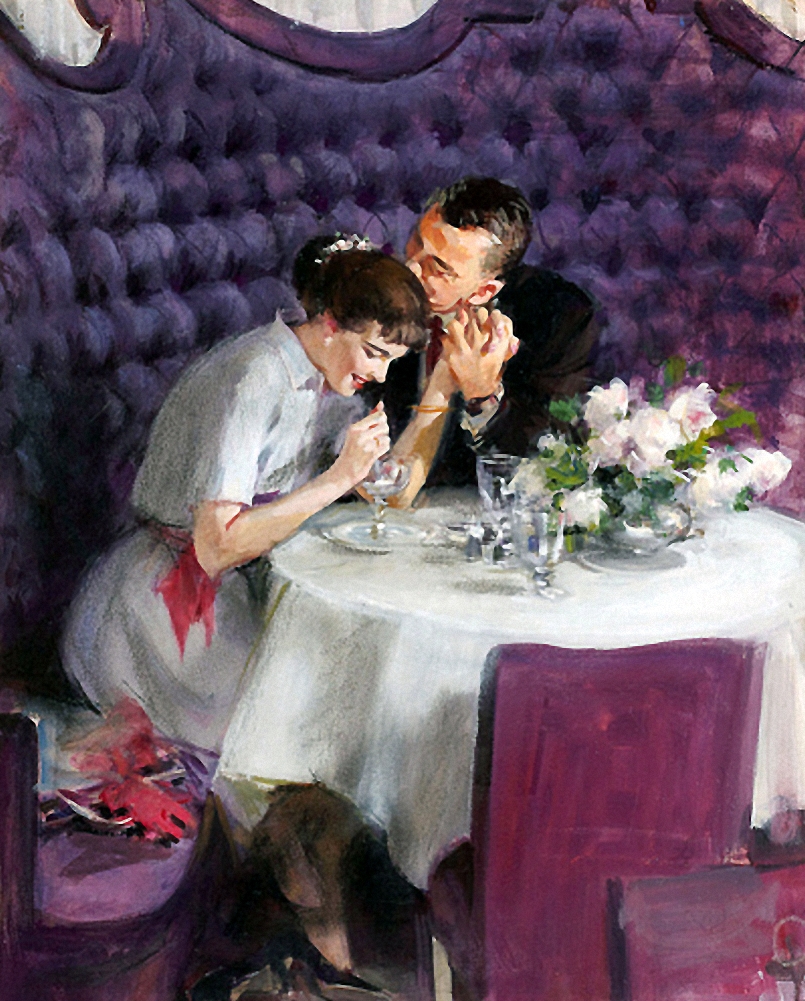 A arte de John Gannam 1319297271 www.nevsepic.com .ua 17. gannam john a romantic dinner magazine illustration 1957 | Arte | aquarela, Arte, artista, ilustrador, john gannam