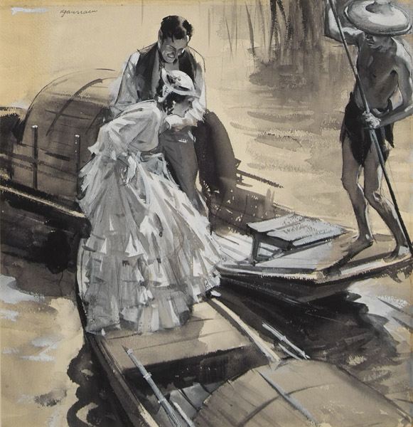A arte de John Gannam 1319297312 www.nevsepic.com .ua man helps woman to step between flatboats | Arte | aquarela, Arte, artista, ilustrador, john gannam