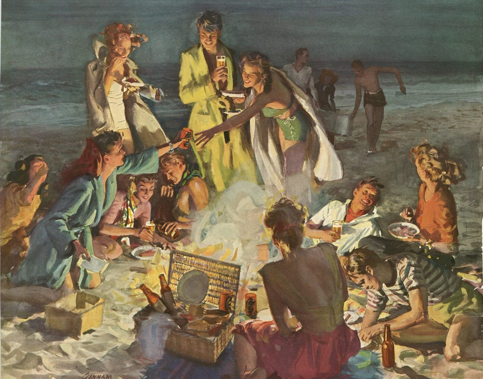 A arte de John Gannam 1319297320 www.nevsepic.com .ua picnic on a california beach | Arte | aquarela, Arte, artista, ilustrador, john gannam