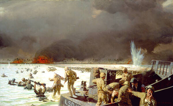 A arte de Tom Lovell Tarawa South Pacific 1943 by Sergeant Tom Lovell | Arte | Arte, ilustração, tom lovell