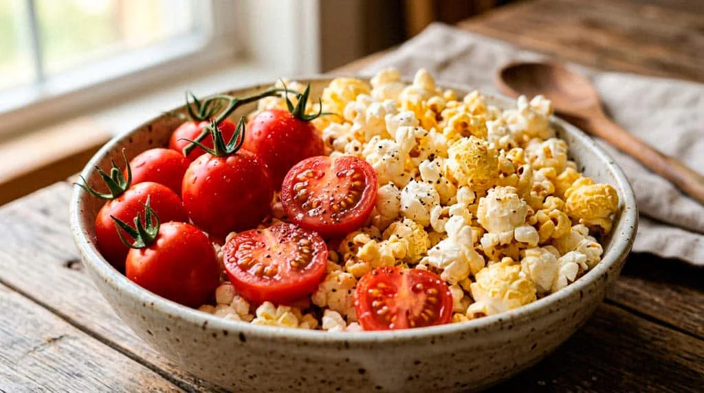 Tomatos and popcorn close up b82a23517e | Curiosidades | alimentos, genético, pipoca, tomate, transgênico