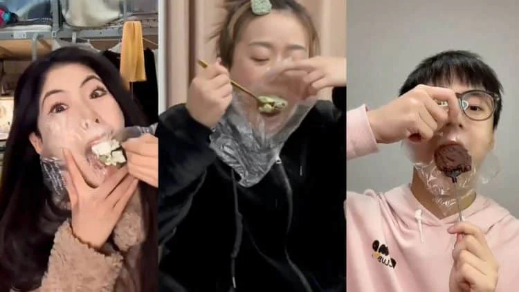 plastic wrap eating3 750x422 1 | Curiosidades | alimentos, china, chinês, comida, internet, plastico, trend